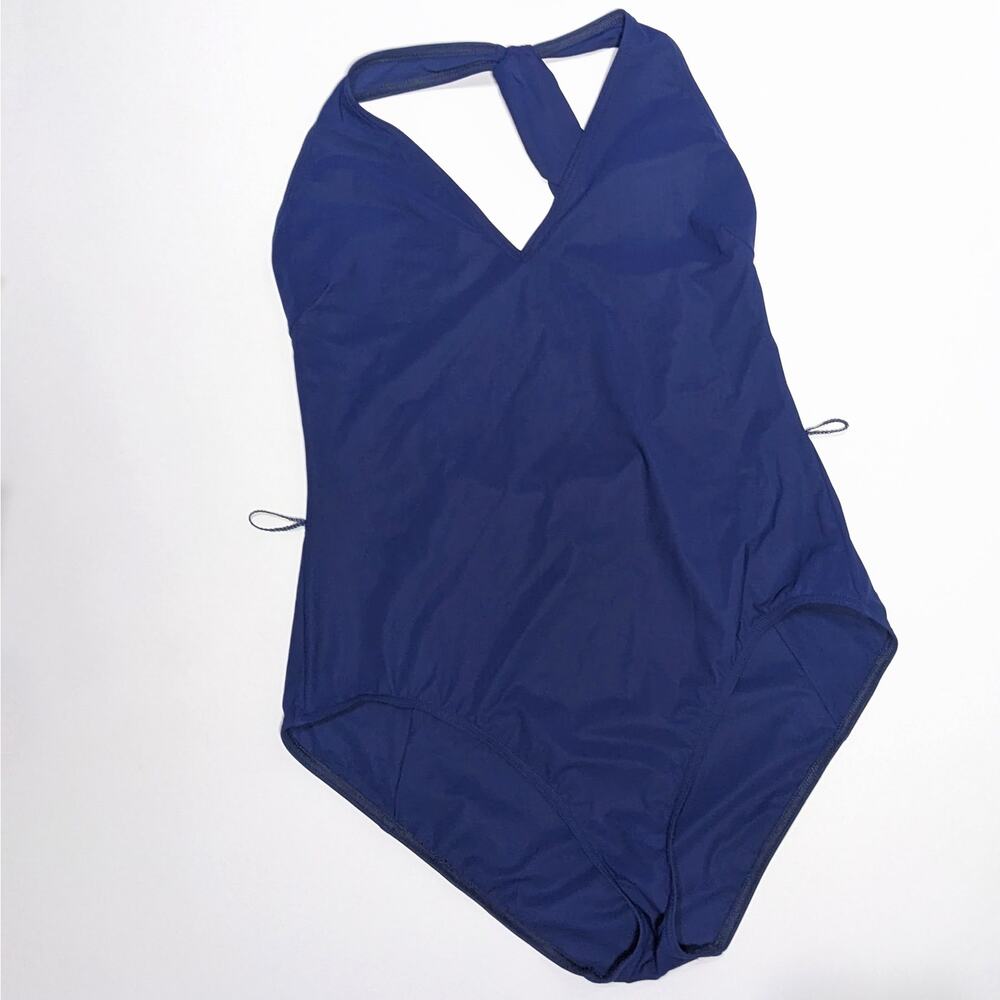 Lemlem Lidya V Neck One Piece Swimsuit Navy Blue Women's Size Large Missing Belt